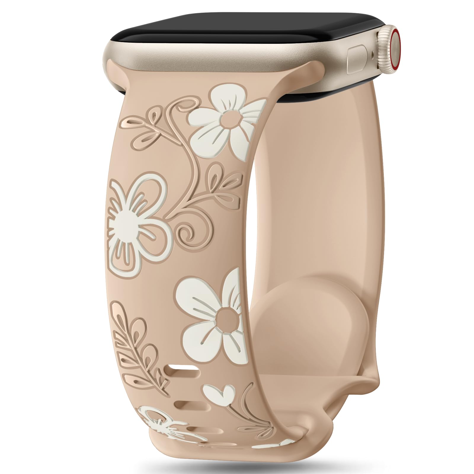 Witzon Cute Flower Band Compatible with Apple Watch Bands For Women 42mm 41mm 40mm 38mm 44mm 45mm 46mm 49mm, Engraved Soft Silicone Inlay Strap for iWatch Series 11 10 9 8 7 6 5 4 3 2 SE Ultra 3 2 1