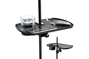 ATARVANA Universal Microphone Stand Tray with Drink Holder, Adjustable Mic Stand Clamp-On Utility Shelf Rack Tray Holder for Music Sheet, Live Streaming, Concert, Karaoke, Recording, Music Stand Accessories