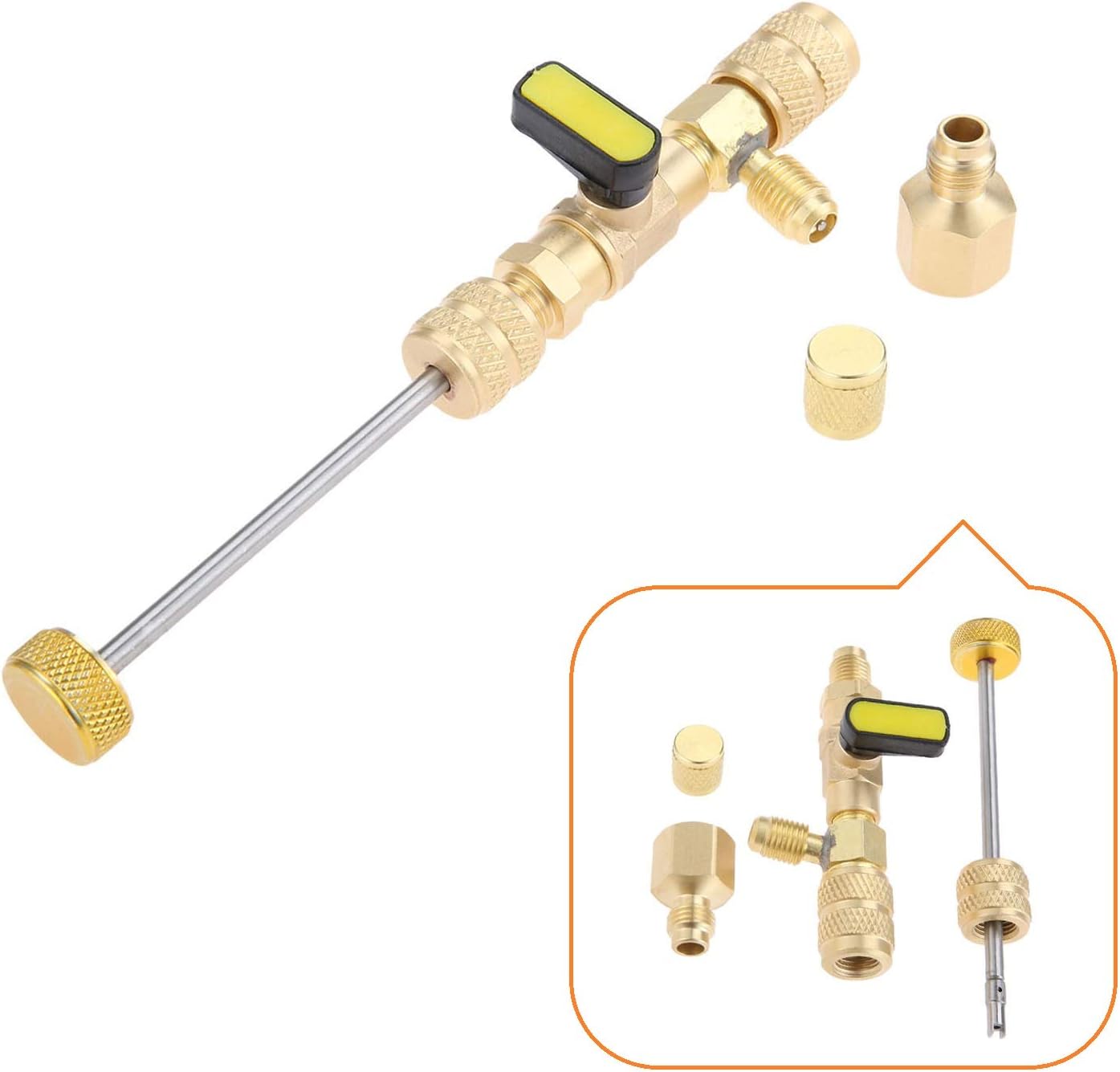 R410A R22 Valve Core Remover & Installer with Dual Size SAE 1/4 & 5/16 Port Air Conditioning Line Repair Tools for R404A R407C R134A R32 HVAC System: Automotive