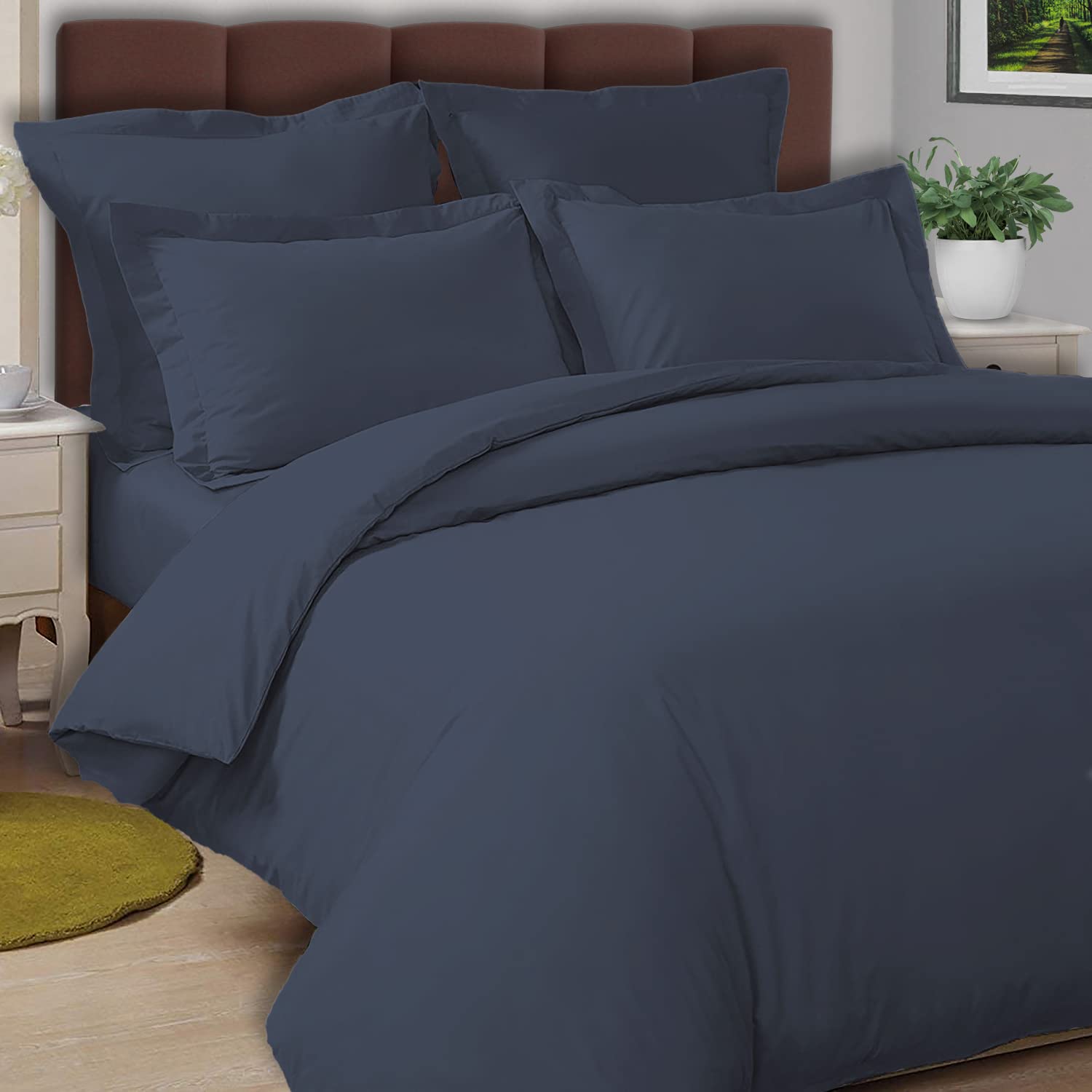 Pizuna Cotton Percale Duvet Cover Double Size Dark Blue, 100% Long Staple Combed Cotton Thick Duvet Cover 200x200cm, Percale Weave Quilt Cover with Button Closure