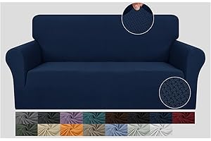 JIVINER Super Stretch 1 Piece Loveseat Slipcover Jacquard Sofa Covers for 2 Cushion Couch Washable Thick Loveseat Furniture Protector with Elastic Bands (Loveseat, Navy Blue)