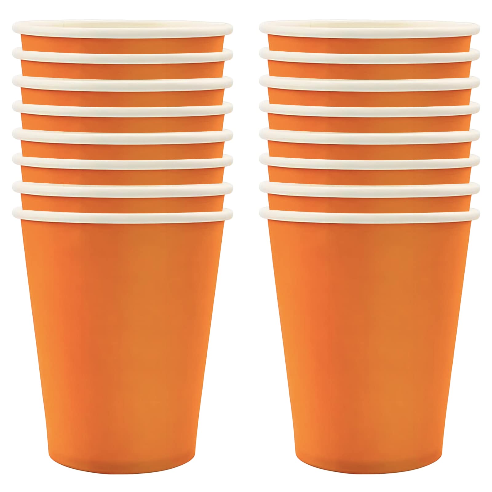 POPOYU 16Pcs Orange Party Paper Cups, Halloween Party Tableware Decor Orange Paper Cup Plates Disposable Coffee Cup for Adults Halloween Autumn Thanksgiving Fall Parties Supplies Table Decoration