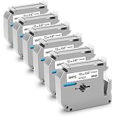 XemaX 6-Pack M-K231 M 12mm Black on White Label Tape Compatible for Brother MK231 MK231s M231 MK-231 M-K231s P Touch M Label Tape 12mm 0.47'' White for PT-M95 PT-85 PT-75 PT-65 PTM95 Label Maker