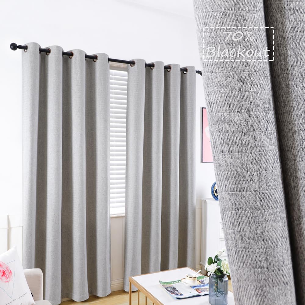 Photo 1 of GRALI-DECOR Zigzag Textured Gray Curtains, Faux Linen Drapes for Living Room/Guest Room, Window Dressing & Room Darkening, W52 x L95, 2 Pieces