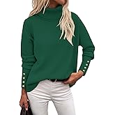 Rapbin Turtleneck Sweaters for Women 2026 Fall Winter Long Sleeve Knit Pullover High Low Hem Sweater with Metal Buttons