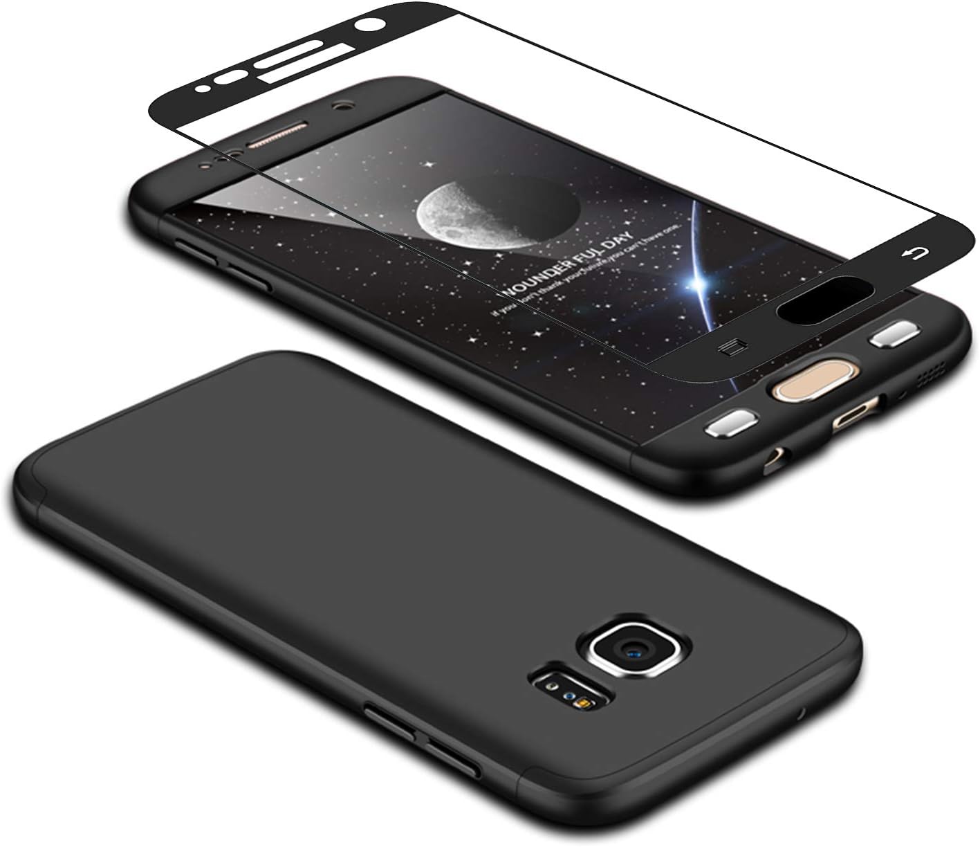 Samsung S7 case 360 degree Black Protection Matte Ultra Slim Cover PC Hard Case Body Protection Scratchproof Cover 360 degree Full Cover 3 in 1 DECHYI-Black