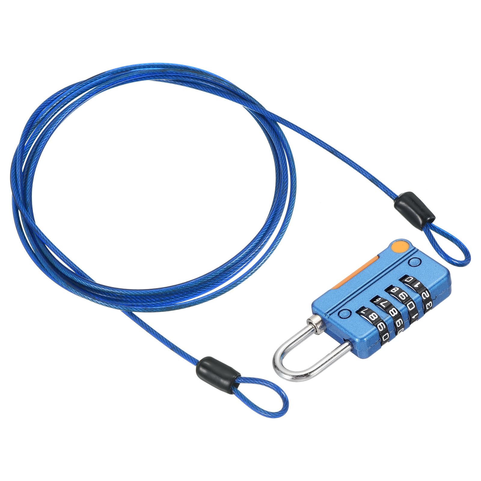 PATIKIL Security Steel Cable with 4 Digit Combination Lock, 6.5Ft Coated Safety Wire Rope Double Loop Padlock for Outdoor Travel Luggage, Blue