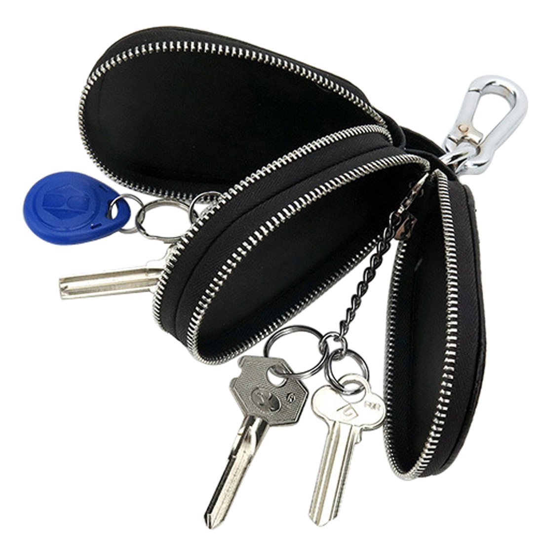 Esdrem Unisex Genuine Leather Key Case Holder Double Zipper Car Keychain Wallet Coin Purse (Black Gourd Shape)