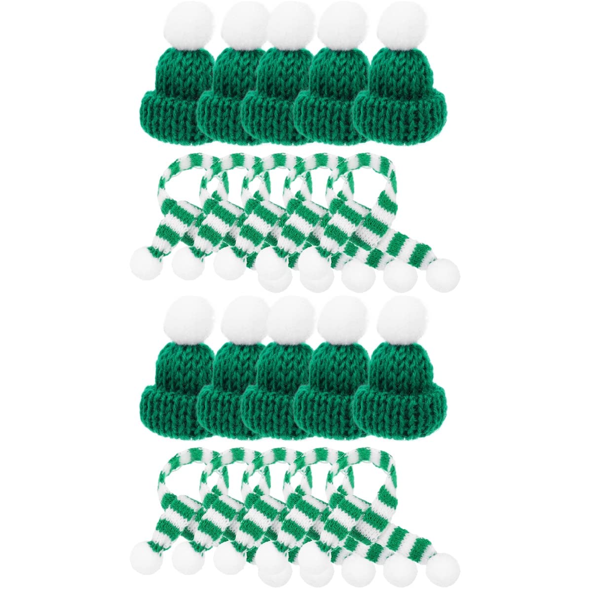 Christmas Wine Bottle Topper 20PCS Christmas Mini Knit Hat and Mini Scarf Set Mini Santa Hats for Crafts Christmas Wine Bottle Ornaments Doll Clothes Accessory (Green)