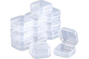 SATINIOR 12 Pack Clear Plastic Beads Storage Containers Box with Hinged Lid for Beads and More(1.37 x 1.37 x 0.7 Inch)