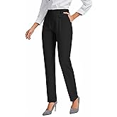 FUNYYZO Women's Stretch Business Work Pants with Pockets Wear to Work Casual Suitpants Long Straight Trousers