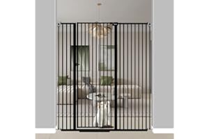 Qonimm 57" Extra Tall Pet Gate for Cats Dogs-29.5"-62.2" Extra Wide Cat Gate for Doorways and Stairs-1.37" Ultra Narrow Spacing Pressure Mounted Dog Gate with One-Handed Operation(48.1"-52.7")