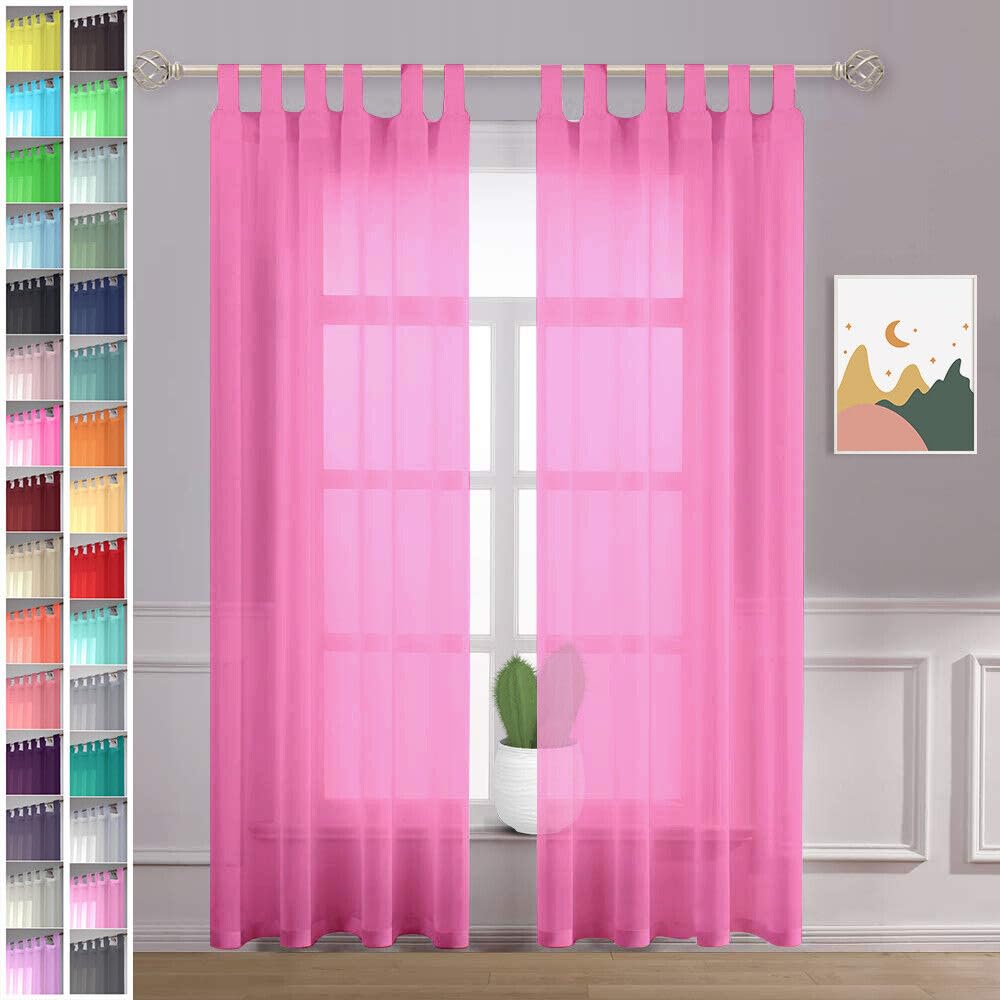Megachest lucy Woven Voile Tab Top Curtain 2 Panels with ties (28 colors) (bubblegum pink, 56" wideX90 drop(W142cmXH228.5cm))