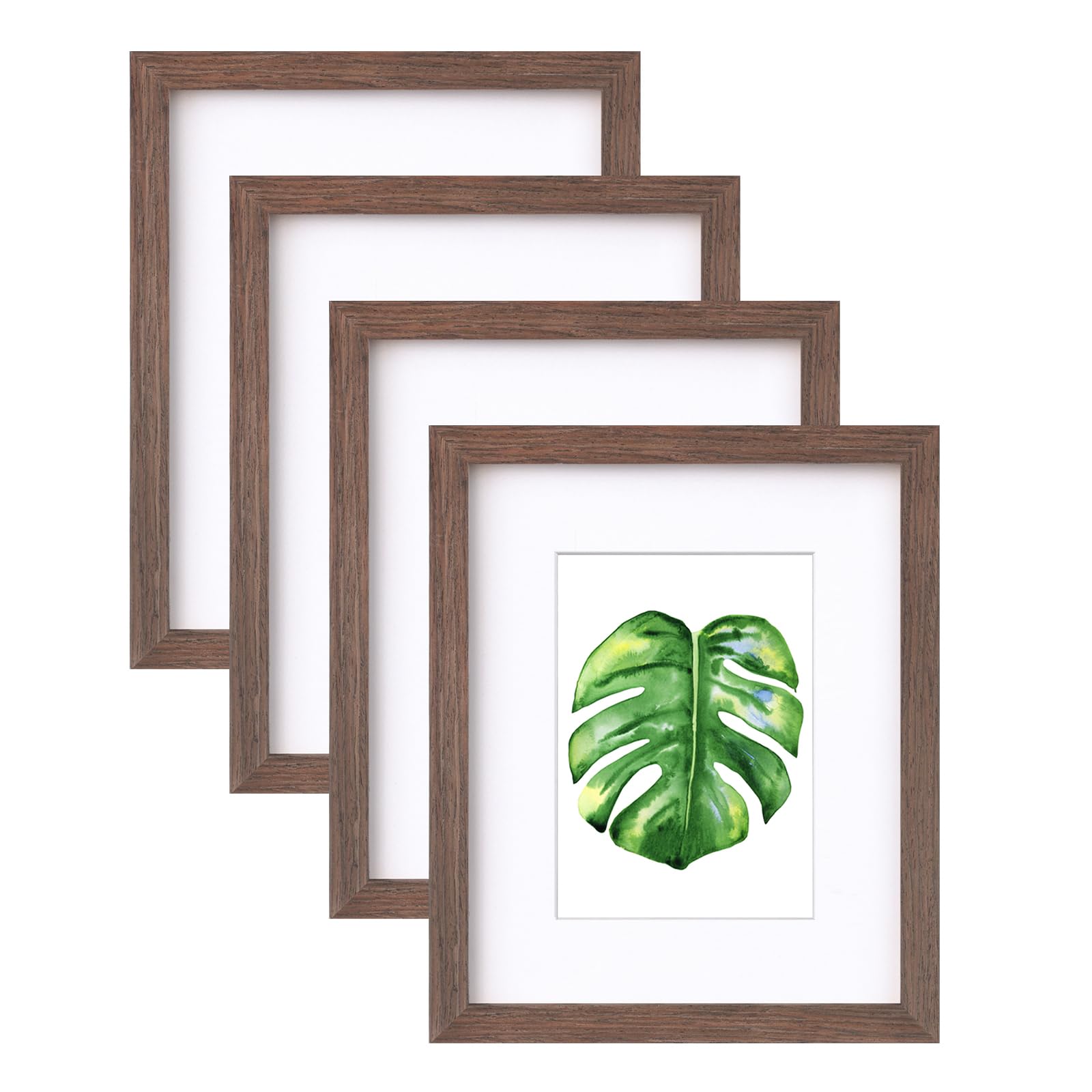 EGOFINE 10x8 Picture Frame,100% Solid Wood Frame with 7x5 Mat,10x8 Photo Frame with Acrylic Glass,20x25 cm Poster Frames for Tabletop and Wall Mounting,Rustic Brown,4 Pack — image 1