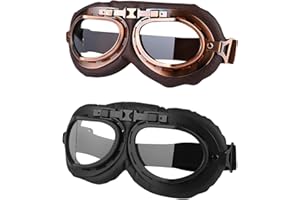 LJDJ Motorcycle Goggles, 2 Pack Vintage Pilot Style Riding Goggle Burning Man Goggles for Men Women Youth Adult