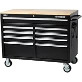 HuskyTools Workbench, Extra Deep 46 in. 9-Drawer Mobile, Wood, Black, 200 lb Load Capacity