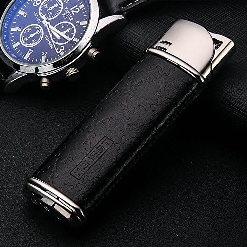 Luxurious Genuine Leather Jet Torch lighter Windproof &amp; Strongly Jet Flame For Tobacco Pipe Cigar Baking Welding Gas Refillable Turbo Lighter (Gas Not Included) (1 Jet Flame Black)