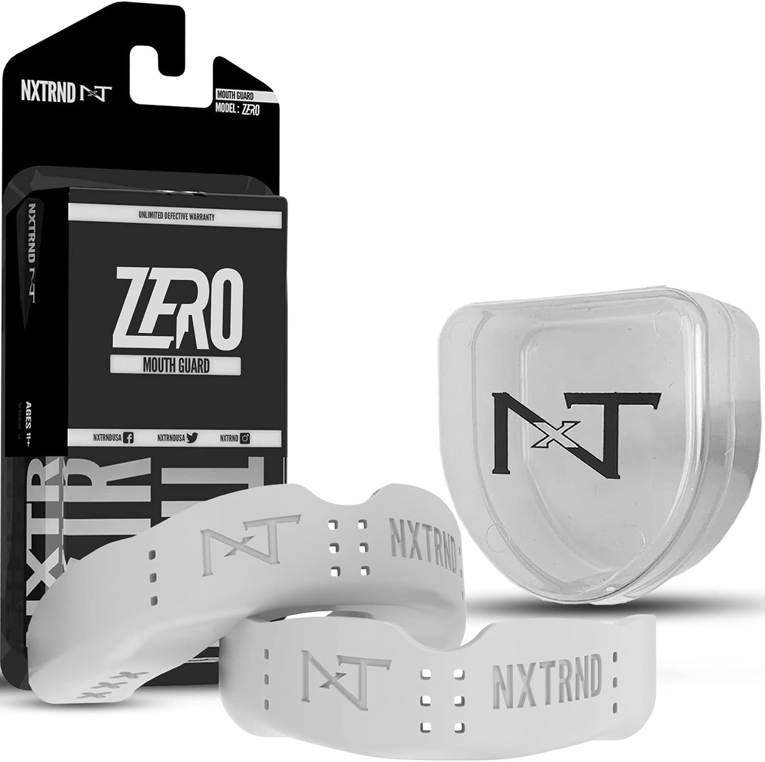 2 Pack Nxtrnd Zero Mouth Guard Sports – 1.6 mm Ultra Thin Professional Mouthguards for Boxing, MMA, Sparring, Wrestling, Football, Lacrosse and Other Sports, Mouth Guard Case Included (White) : Sports & Outdoors