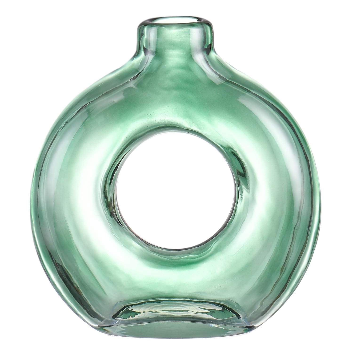 Photo 1 of PORPAN Glass Vase, Donut Vase, Green Glass Vase, Flower Vase, Decorative Vase, Modern Vase, Round Glass Vase for Home, Living Room, Dining Table, Entryway, Mantle, Shelf, Wedding, Office, Coffee Table