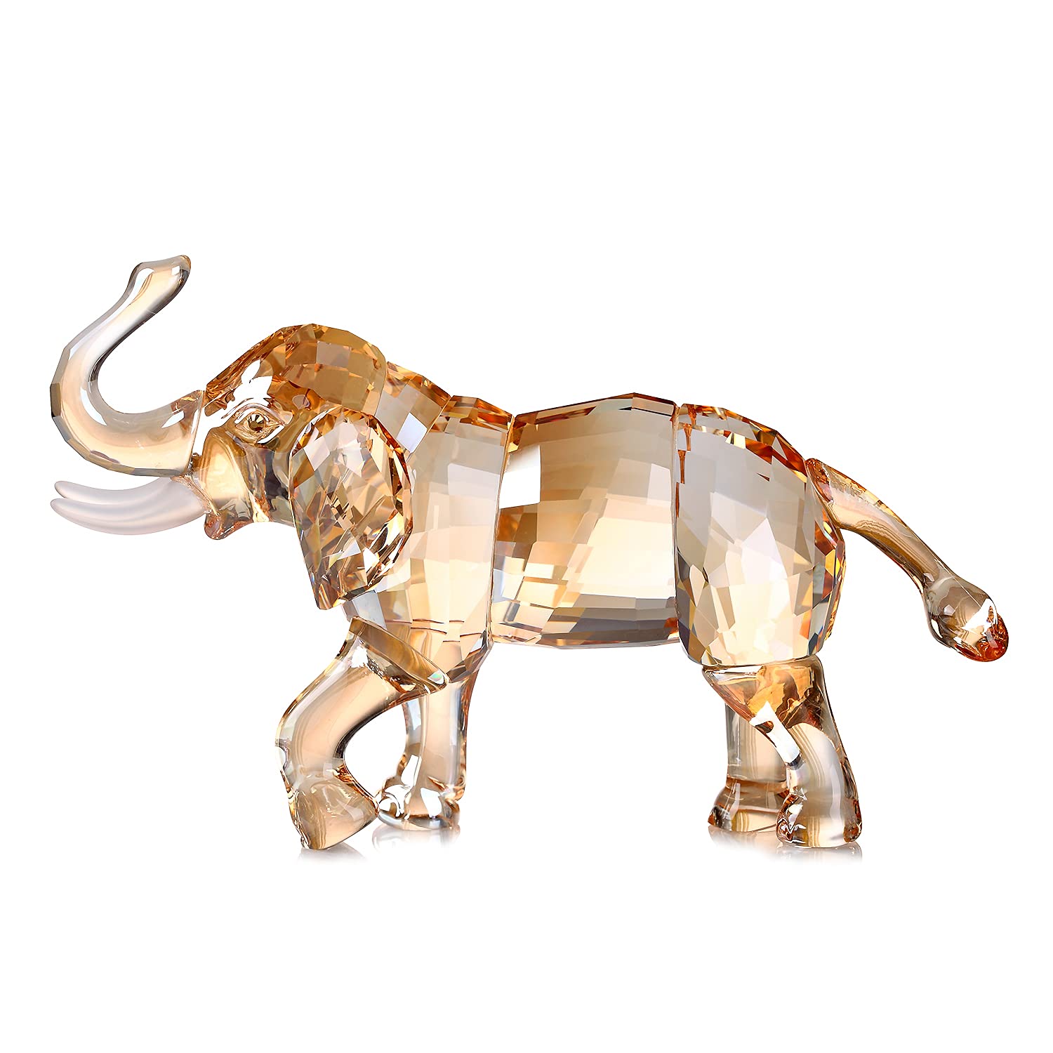 DOJOZ Crystal Lucky Elephant Figurine Collection Ornament Statue Animal Collectible Home Decor (Gold)