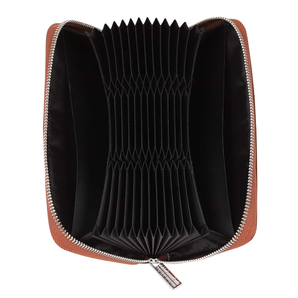 Cynure Women 36 Slots RFID Blocking Card Holder Large Long Leather Zipper Checkbook Accordion Wallet,Brown