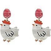 Just Follow Acrylic Chicken Stud Earrings for Women Cute Funny Farm Poultry Animal Jewelry