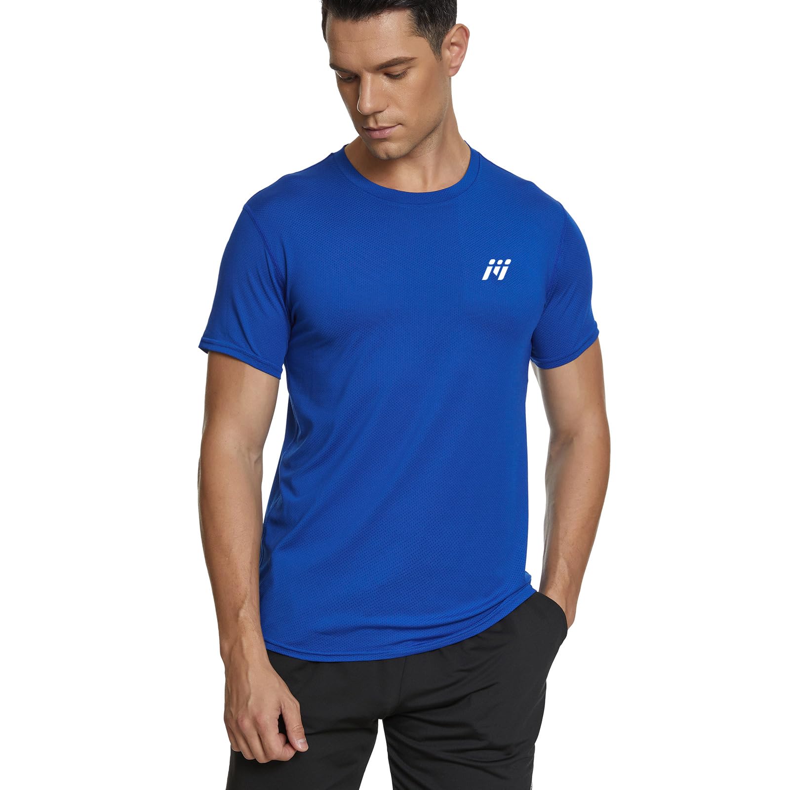 MEETWEE Men’s Sport T-Shirt, Breathable Cool Dry Mesh Base Layer Tops Short Sleeve Running Top Gym Shirt Blue