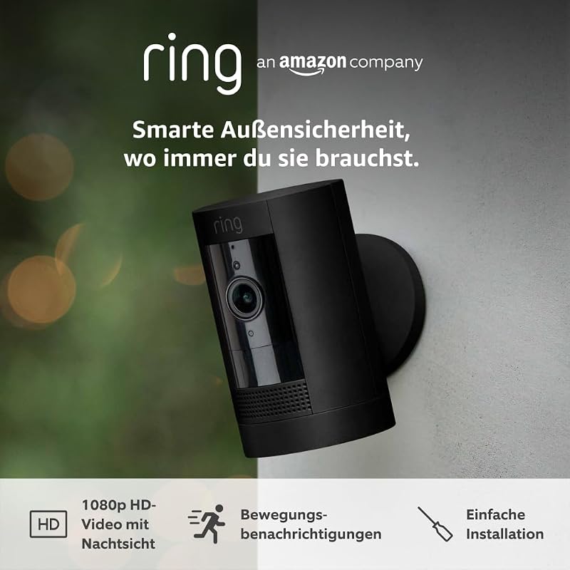 Außenkamera Akku (Stick Up Cam Battery) | Überwachungskamera aussen mit 1080p-HD-Video, WLAN, witterungsbeständig, geeignet für dein Haus & Grundstück | Alexa-kompatible Sicherheitskamera