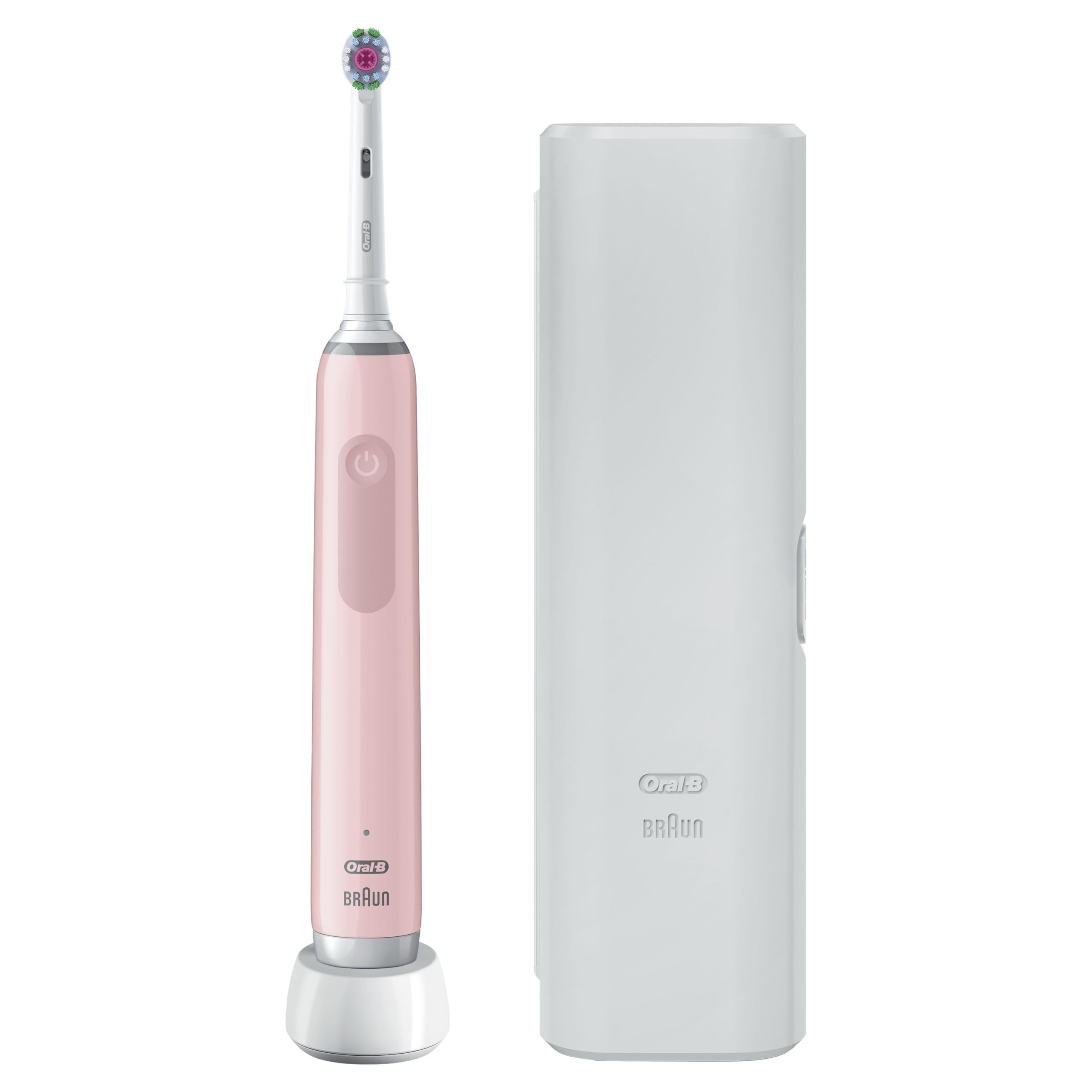 Oral-B Pro 3 Electric Toothbrush For Adults, 1 3D White Toothbrush Head & Travel Case, 3 Modes with Teeth Whitening, 2 Pin UK Plug, 3500, Pink.