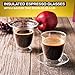 Eparé Espresso Cups, Insulated Glass Demitasse Lid & Saucer Set (4 oz, 120 ml) – Double Wall Thermal Tumbler Cup – Mug for Drinking Tea, Latte, Lungo, or Cappuccino – 2 Glasses