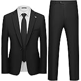 WULFUL Men's 2 Piece Slim Fit Suit Set One Button Blazer Jacket Pants Set