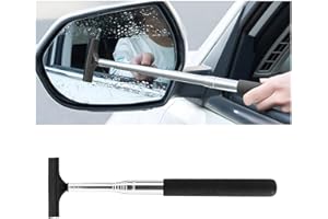 Ywdiml Car Side Mirror Squeegee, Anti-Fog & Water Retractable Vehicle Rearview Mirror Wiper with Telescopic Long Handle, Portable Auto Glass Cleaning Tool, Universal Fit (Black)