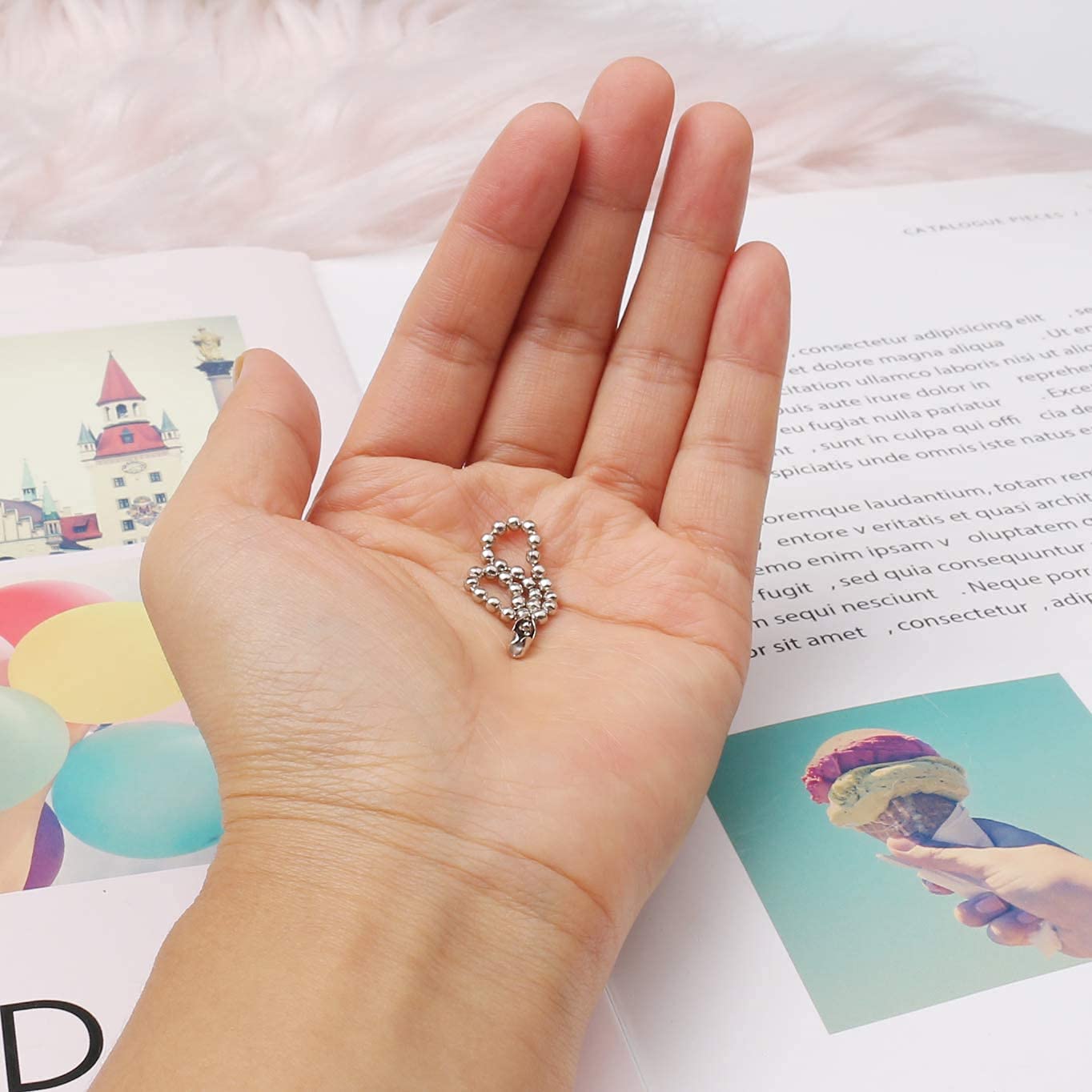 H&W 100pcs 4 inch Bead Chains Connector Clasp, Stainless Steel Ball Chain Keychain Tag Key Rings,1/10 inch Diameter Adjustable Antiqued Metal Bead Steel Chain for Jewelry Finding Making Accessories