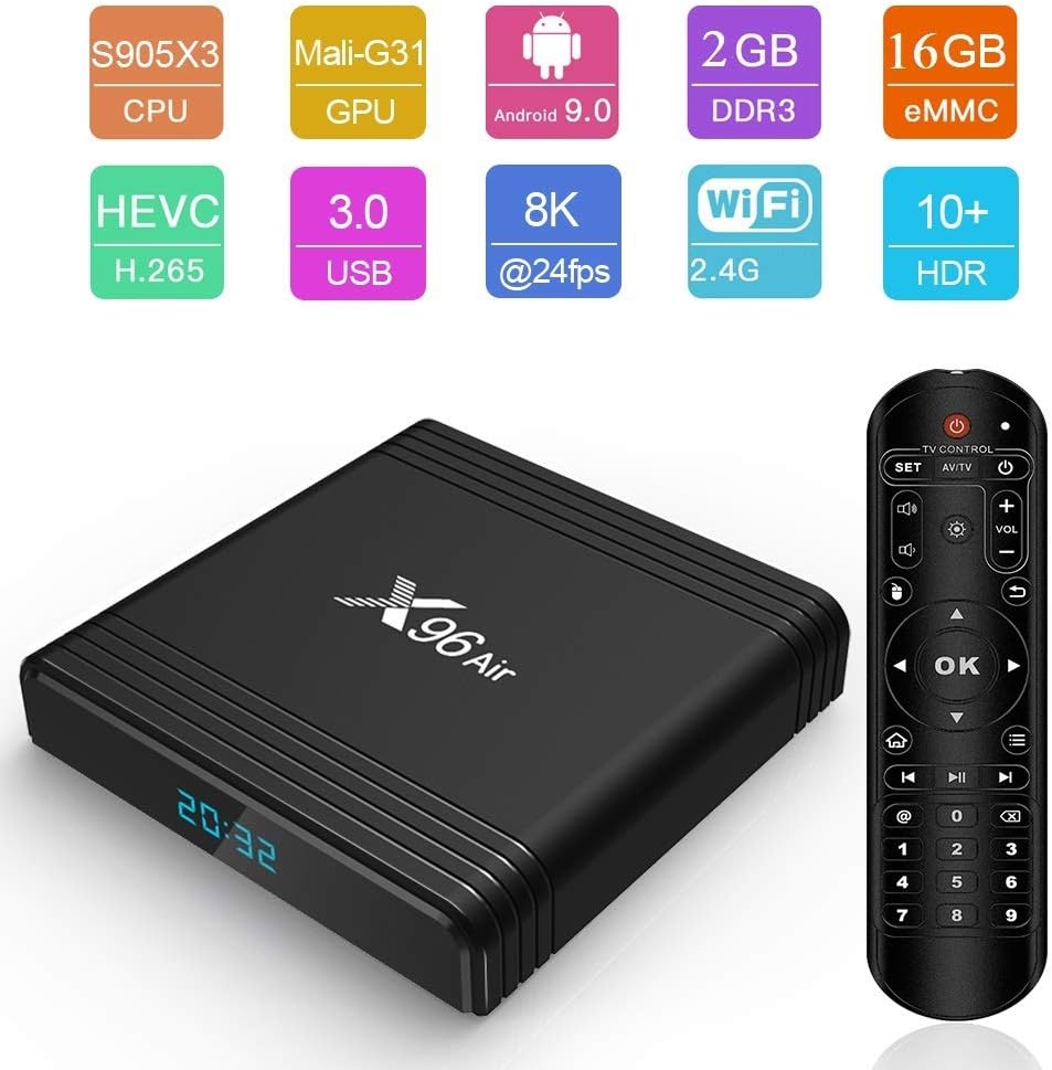 X96 Air Android 9.0 Mini PC, 2GB 16GB Android TV Box Amlogic S905X3 Supports JIO TV HotStar Thop TV PlayStore Miracast WiFi UHD 8K 4K 1080P USB 3.0 Smart TV Box
