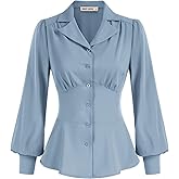 GRACE KARIN Womens Long Sleeve Tops Business Casual, Dressy Button Down Peplum Blouses, Fall Collared Work Elegant Shirt