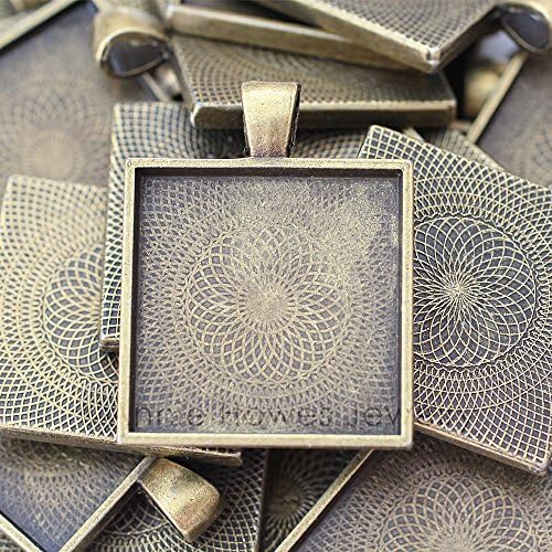 Annie Howes Brand 1" (25mm) Square Pendant Settings in Vintage Bronze (Gold)- 25 Pcs