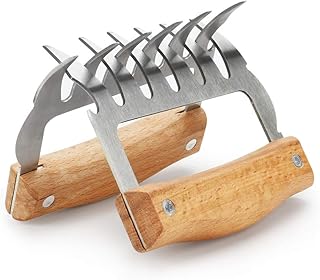 Welltop Fleisch Pulled Pork Krallen Meat Claws, 2 Stück BBQ Gabeln Bärenkrallen Edelstahl mit Holzgriff Langlebig & Scharfe, Geschwungene Gabeln zum Greifen, Zerkleinern & Reißen von Fleisch