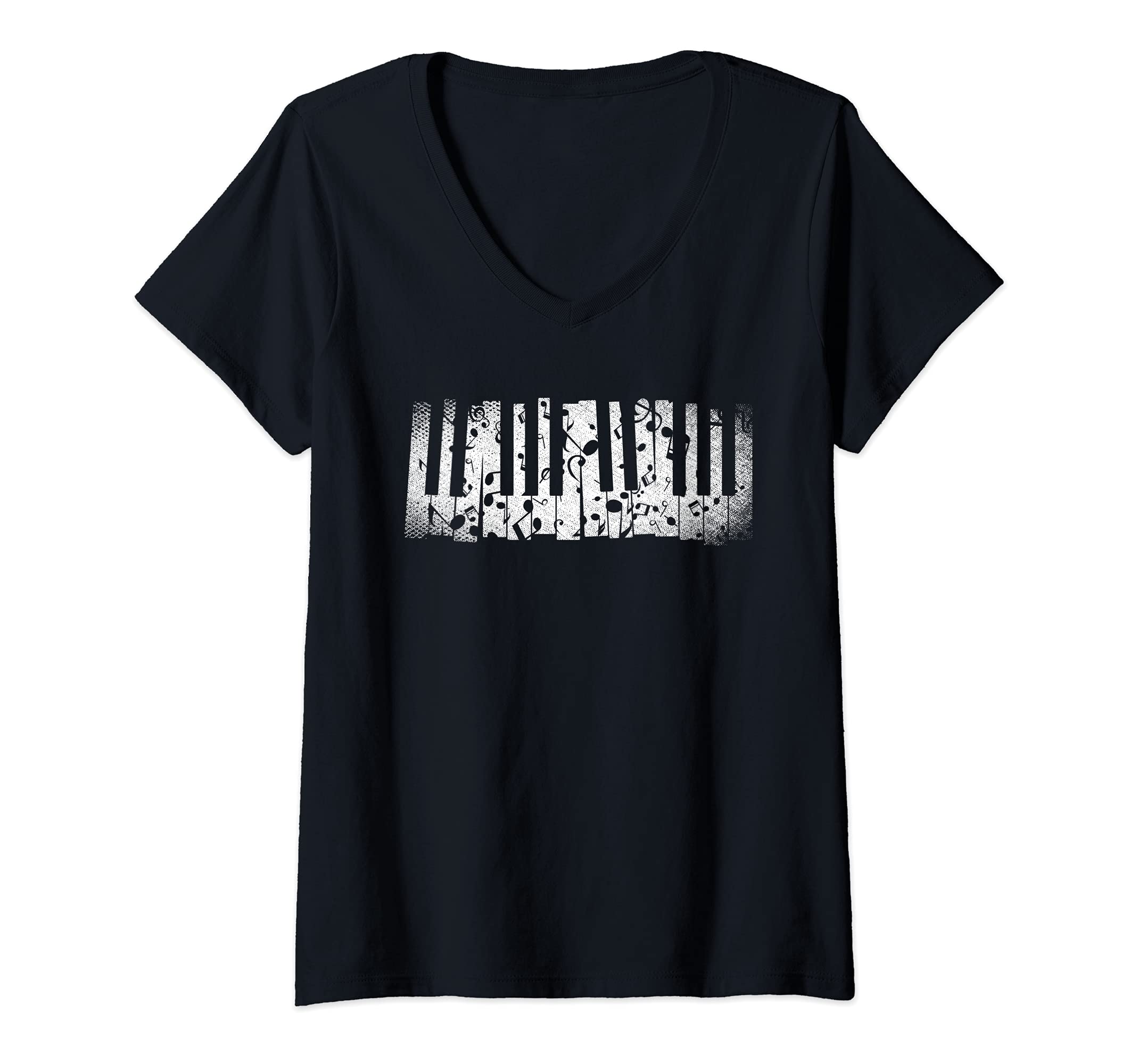 Womens Piano Keyboard Classical Music Instrument Music Notes Piano V-Neck T-Shirt