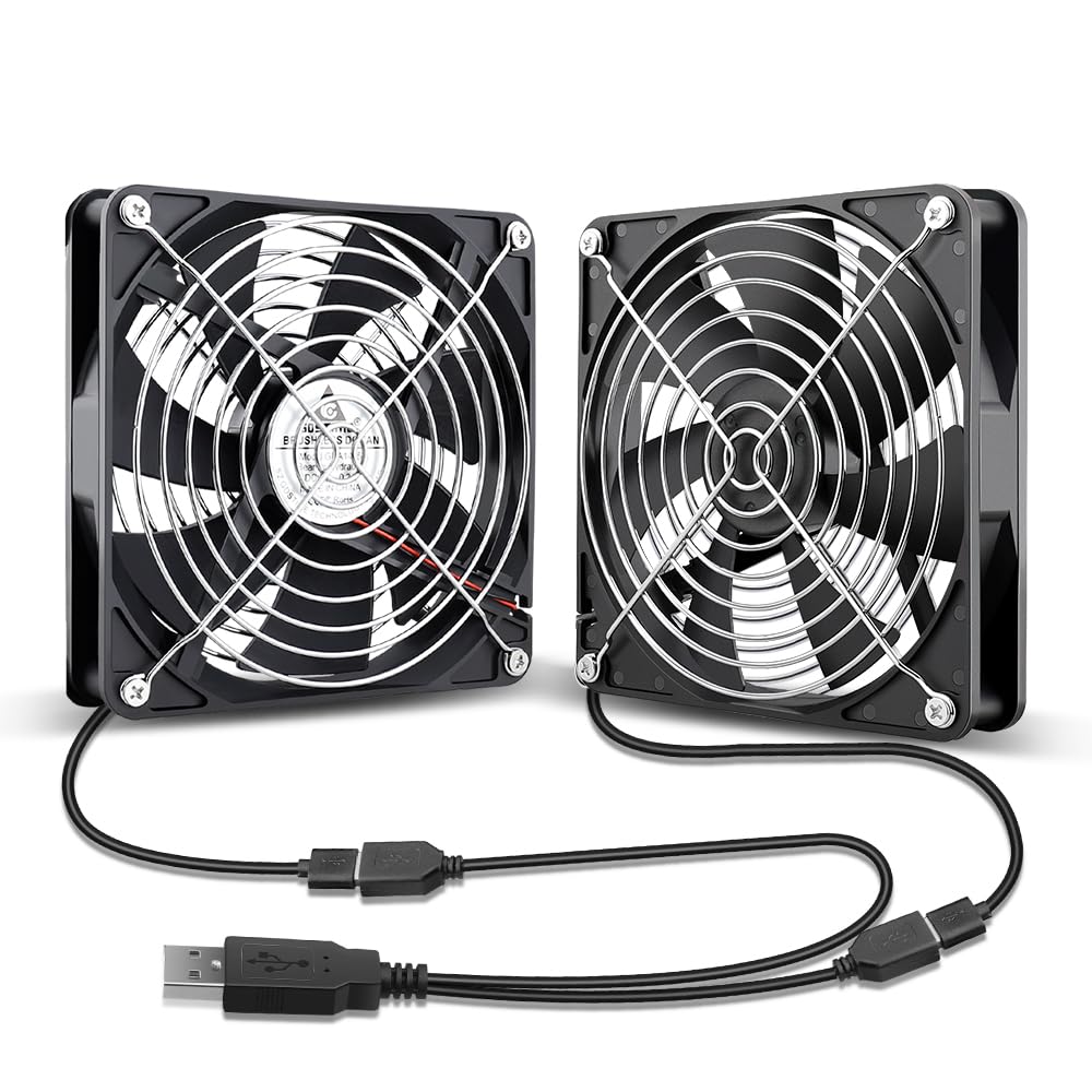 GDSTIME 140mm USB Fan 1425 PC Cooling Fan 5V with 2 in 1 Cable 96.2 CFM 1500 RPM 140mm x 25mm Double USB High Performance Computer Fans for Laptop Router TV Box