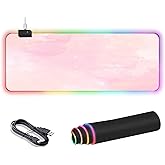RGB Large Gaming Mouse Pad, Extended Mouse Pad with 12 Lighting Effects, Water Proof Mutispandex Surface, Non-Slip Rubber Base, 80x30 cm / 31.5×11.8 in (Pink Nebula)