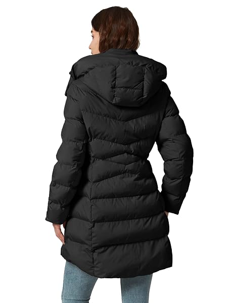 PUREPEAR WOMEN’S WINTER WARM LONG PUFFER JACKET DETACHABLE HOOD QUILTED THICKEN COATS BLACK M