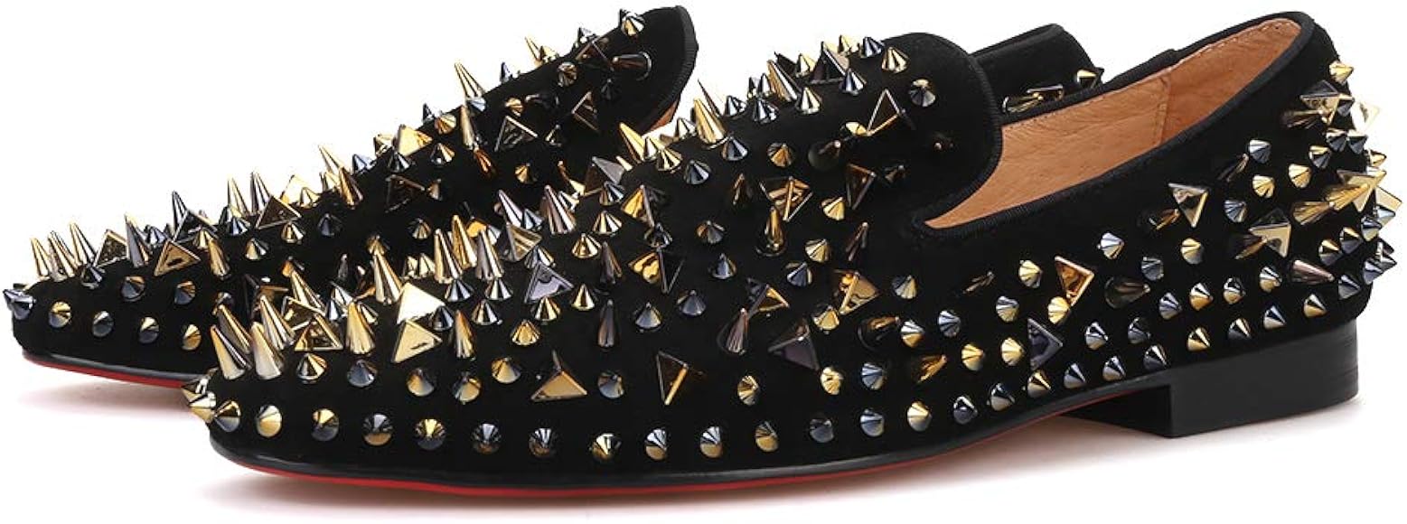 gold spiked loafers