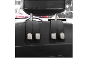 LSKASELUE 2 PCS Car Seat Back Double Hook, Leather Headrest Organizer with Double Metal Hooks, Multifunctional Seat Storage H