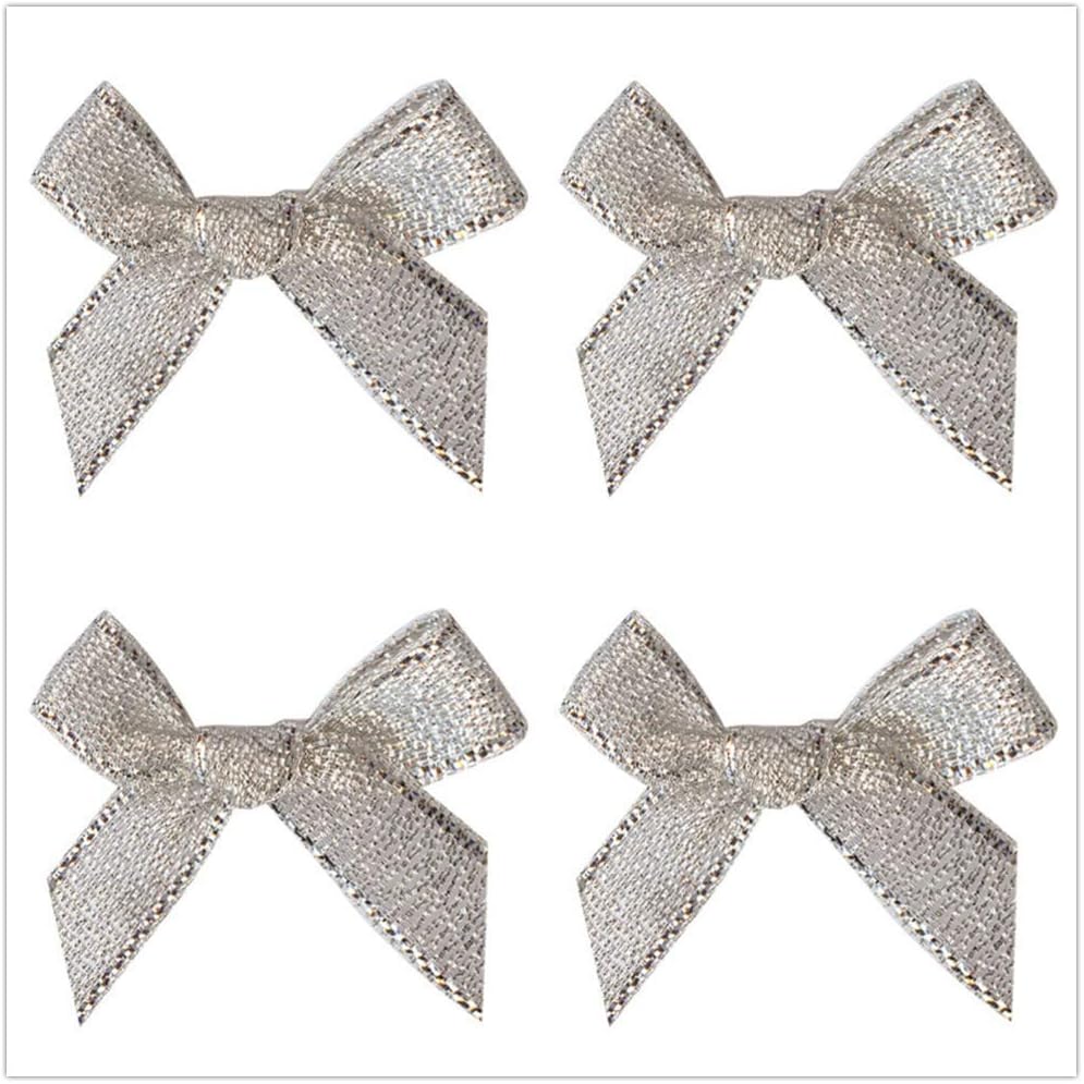 Silver Ribbon Bows Glitter Ribbon Bow 200pcs Appliques DIY