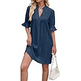 Shirts Dress for Women V Neck Short Sleeves Casual Flowy Summer Beach Vacation Shifts