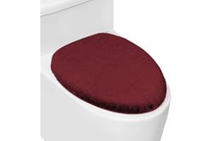 LANSEYIXIU Soft Plush Toilet Lid Cover for Bathroom, Machine Washable Toilet Seat Covers, Fits Most Round Elongated and Oblong Lids, Easy Installation& Cleaning (Burgundy)