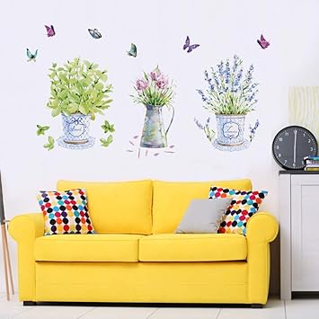 Amazon Com Jqsm Diy Green Plants Wall Stickers Potted Flower Pot