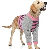 FUAMEY Dog Recovery Sleeve with Elbow Protector,Dogs Shirt Stop Licking Joints,Pet Long Sleeve Suit Protecting Dog's Front Leg Arm Wounds Cover Skin Conditions Pink Stripes L