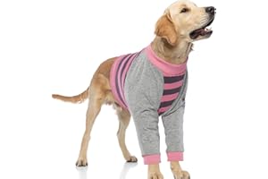 FUAMEY Dog Recovery Sleeve with Elbow Protector,Dogs Shirt Stop Licking Joints,Pet Long Sleeve Suit Protecting Dog's Front Leg Arm Wounds Cover Skin Conditions Pink Stripes L
