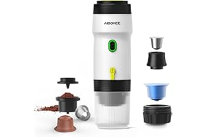 AIBOKEE Portable Electric Espresso Machine,Travel Coffee Maker for Camping, Car Coffee Maker Self-Heating with USB-DC,3-in-1 Extraction of 8g Coffee Powder,NS and Small Capsules for RV,Hiking,Office W